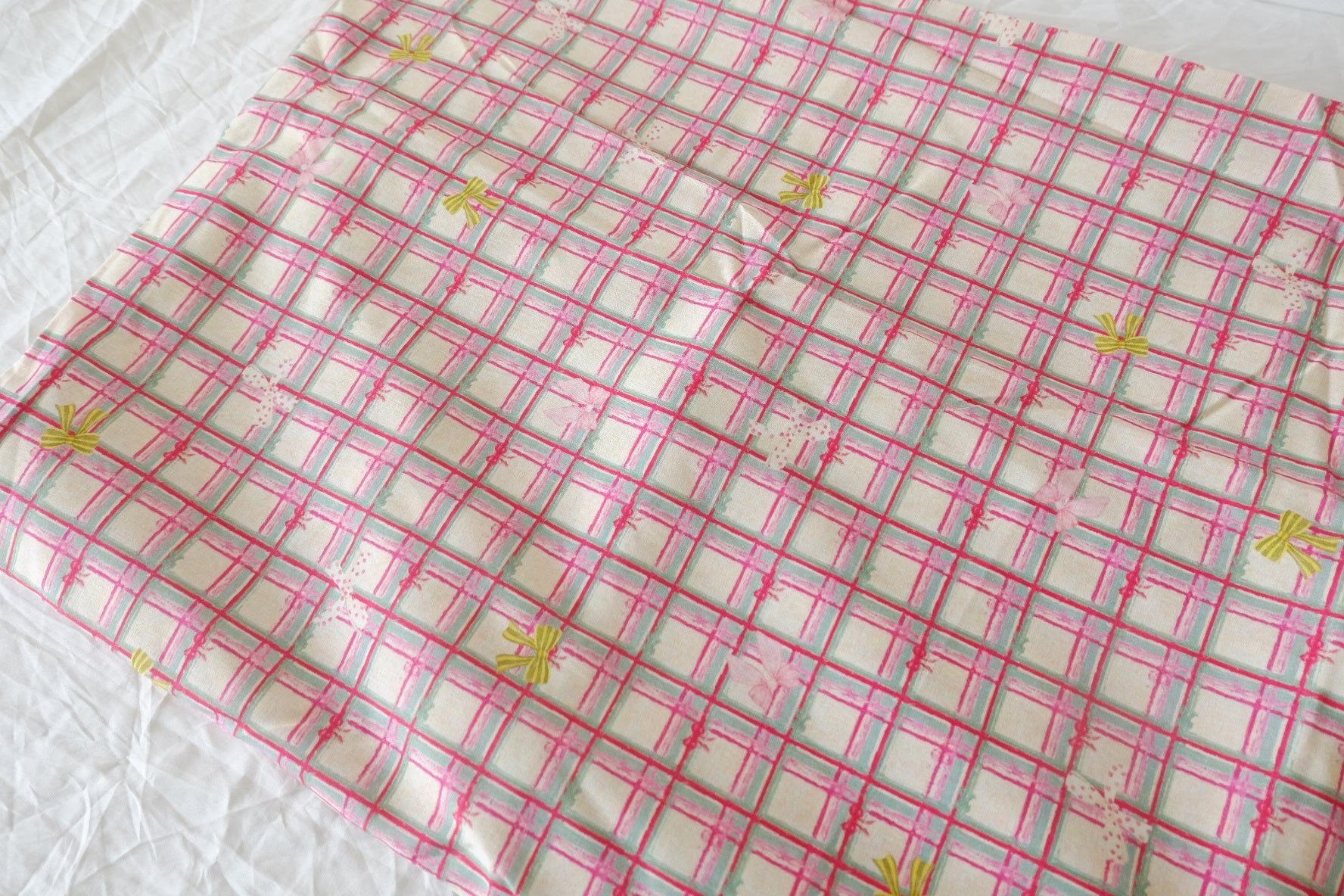 Pink Ribbon Plaid 60s Cotton Fabric – 2.73 yd