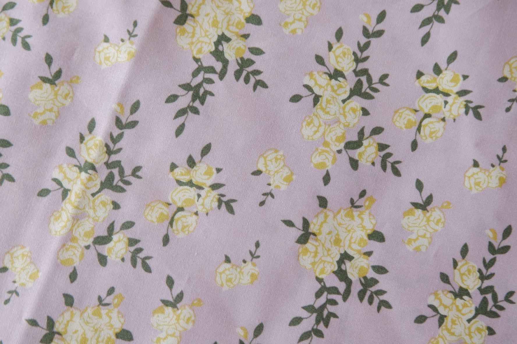 Lavender & Yellow Rose Floral Cotton Poplin Fabric – 1.6 Yards