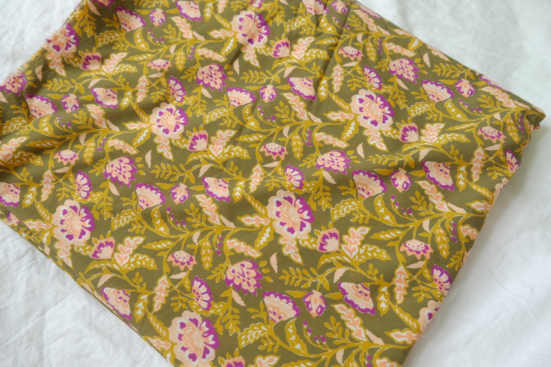 Olive Floral Swim Fabric, Sold by the Yard