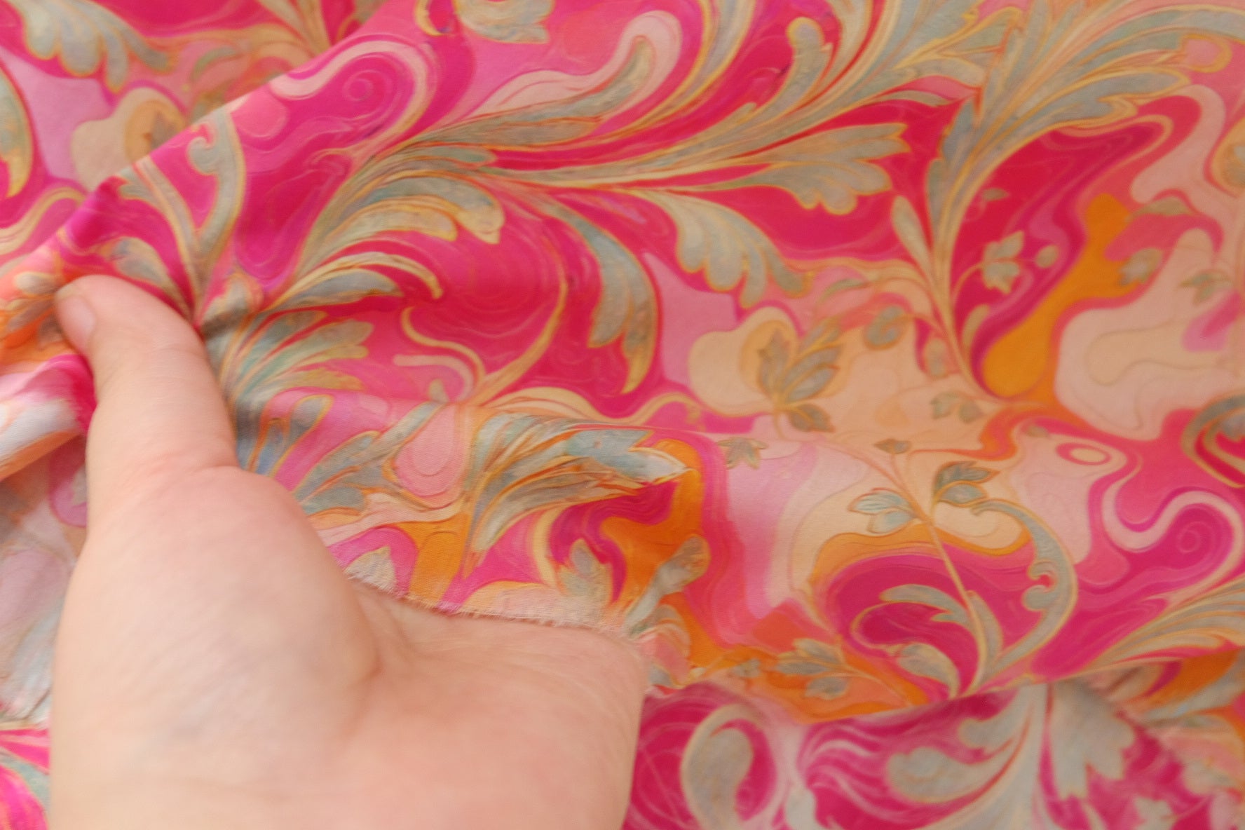 Pink Marbled Botanical Cotton Lawn – 1.6 yd
