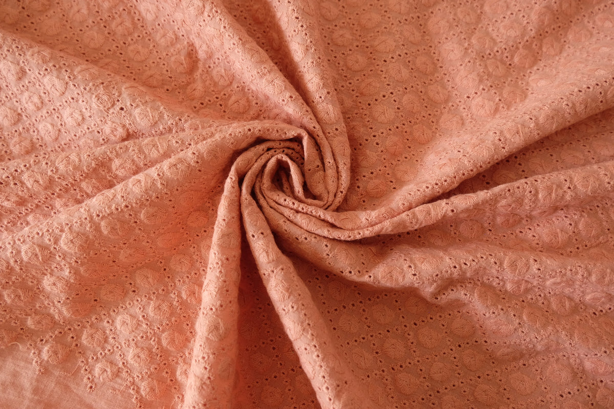 Dusty Peach – Floral Embroidered Cotton – 2.2 yd