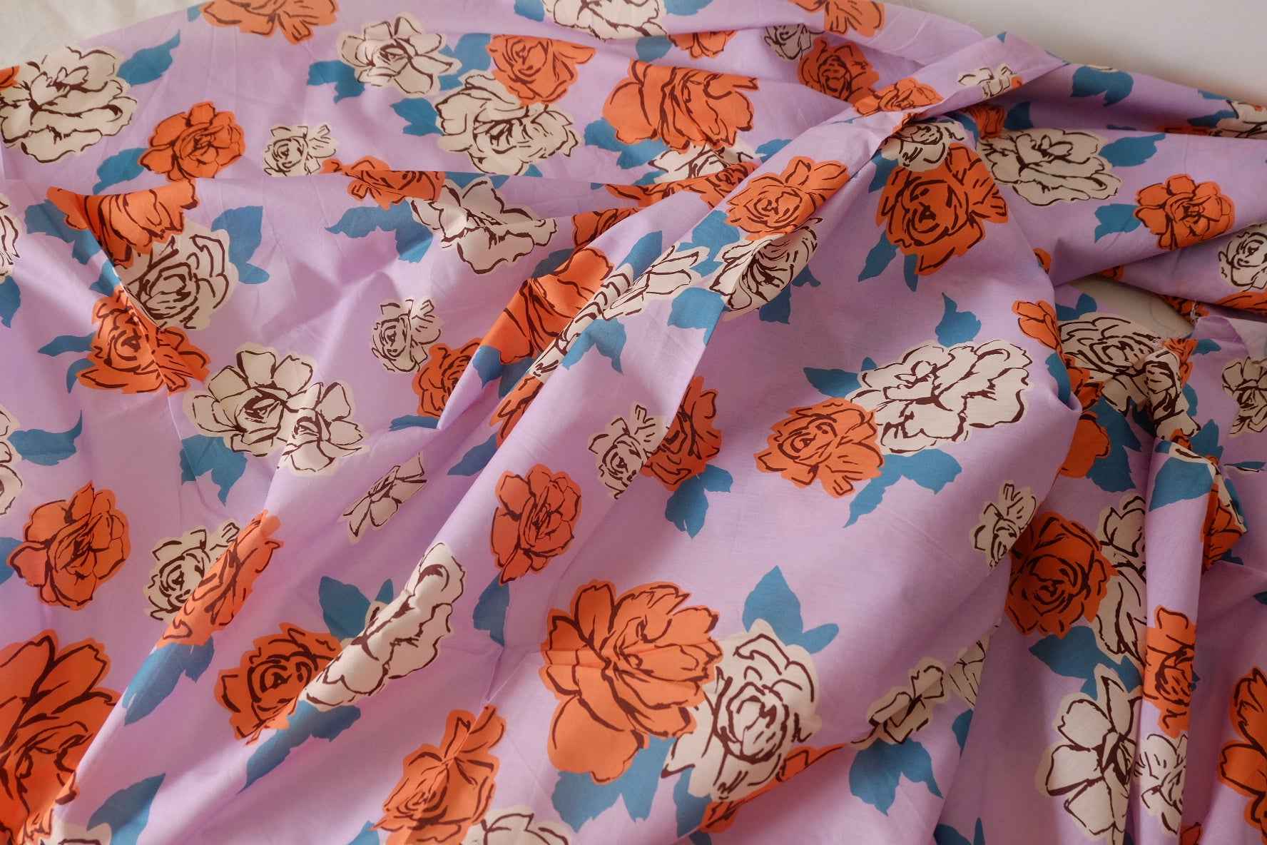 Lilac Orange Rose Cotton Lawn Fabric – 2.7 yd