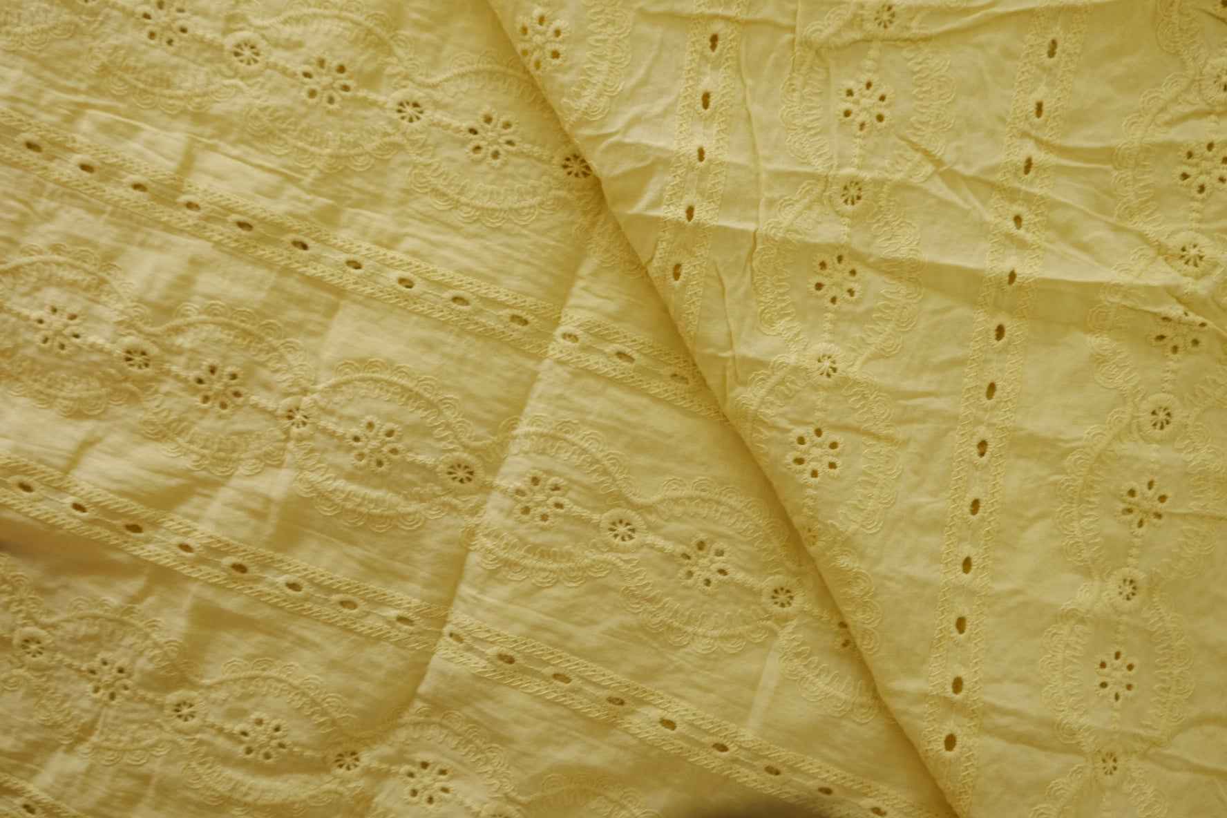 Butter Yellow Embroidered Cotton Fabric – 2.2 yd
