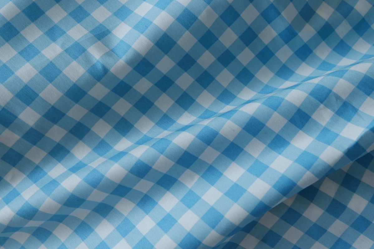Sky Blue Gingham Cotton Sateen – 2.46 yd