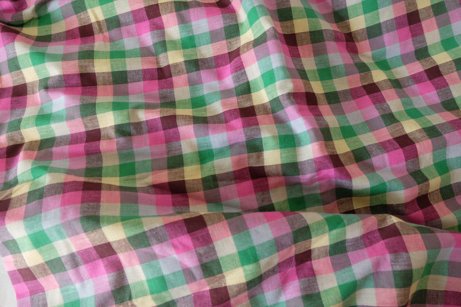 Pink Green Yarn-Dyed Cotton Plaid Fabric – 2.2 yd