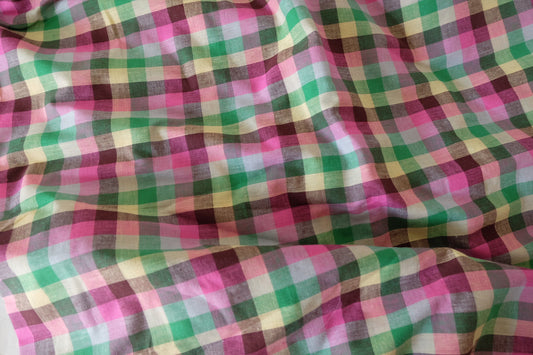 Pink Green Yarn-Dyed Cotton Plaid Fabric – 2.2 yd