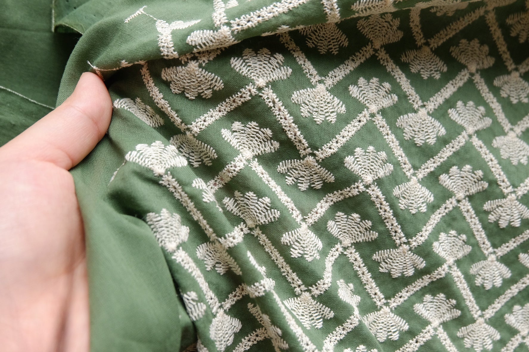 Green Geometric Embroidered Cotton – 2.2 yd