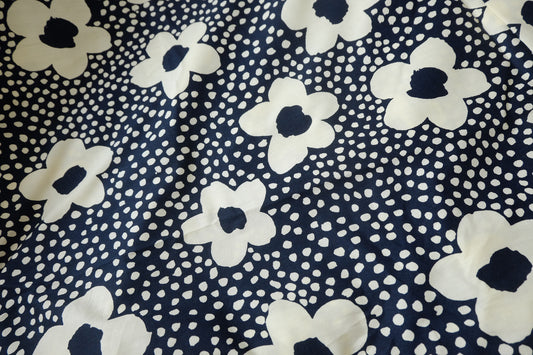 Navy Graphic Floral Cotton Poplin (2.2 Yards)