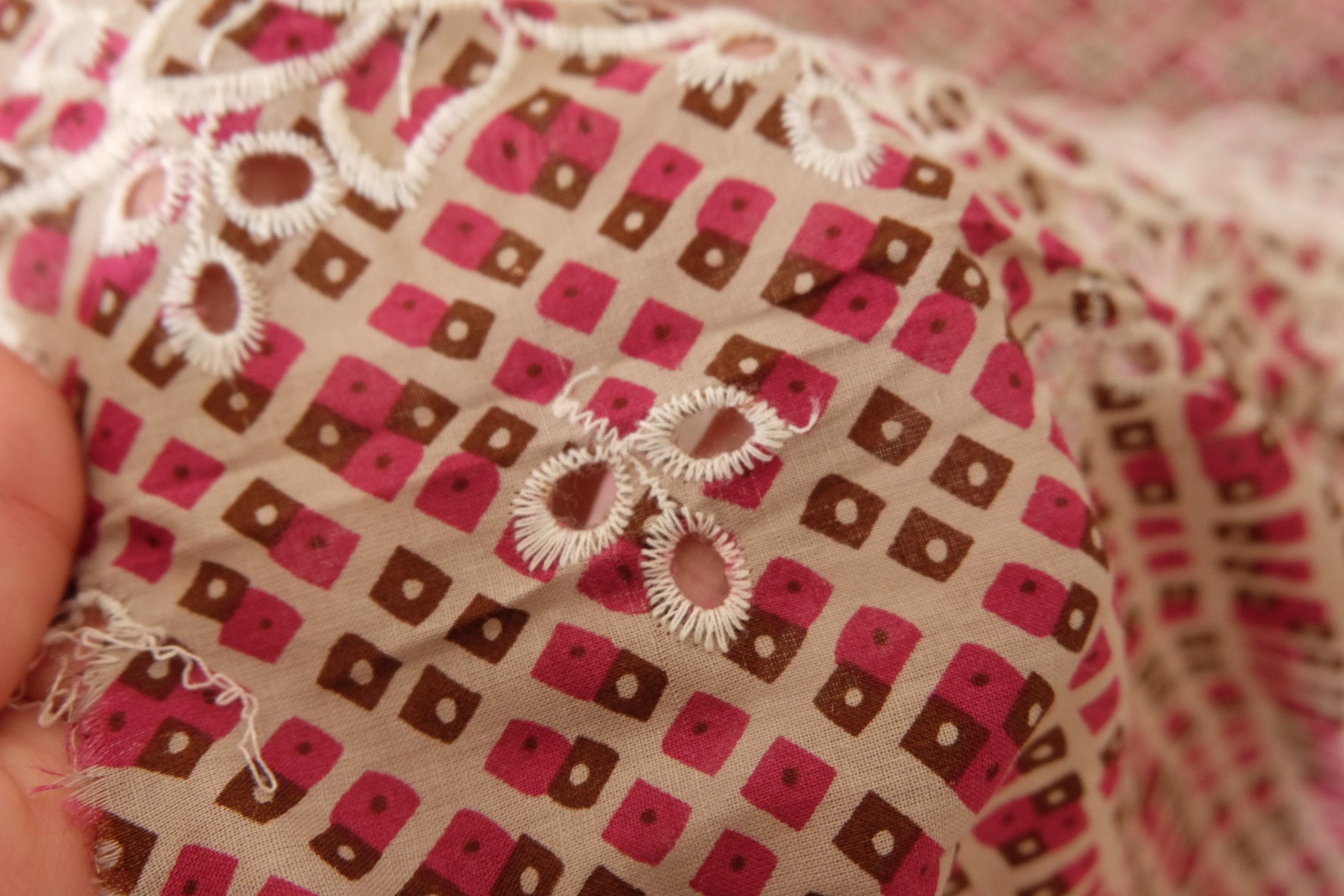 Pink Geometric Cotton Embroidered Border Fabric – 2.2 yd