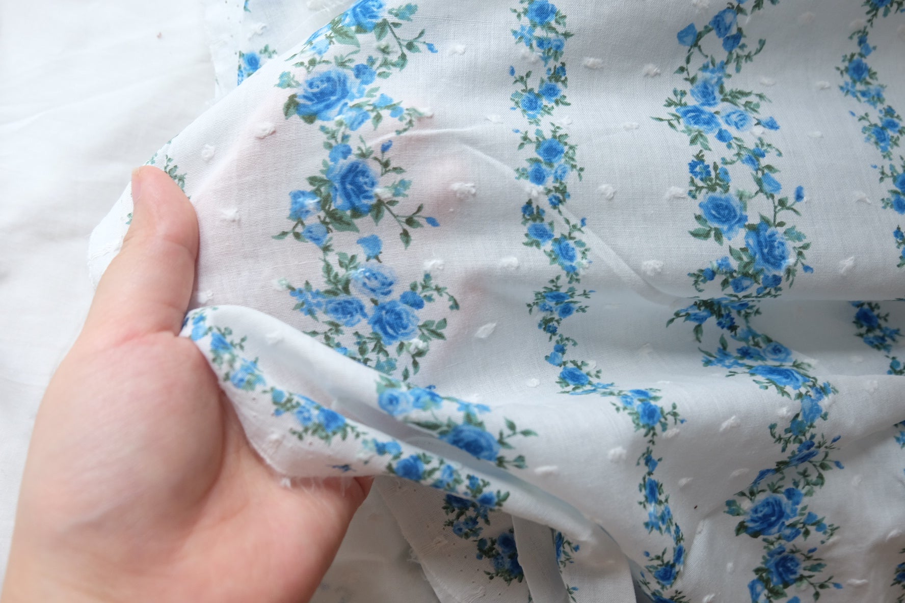 Blue Rose Clip-Dot Cotton Fabric – 2.2 yd