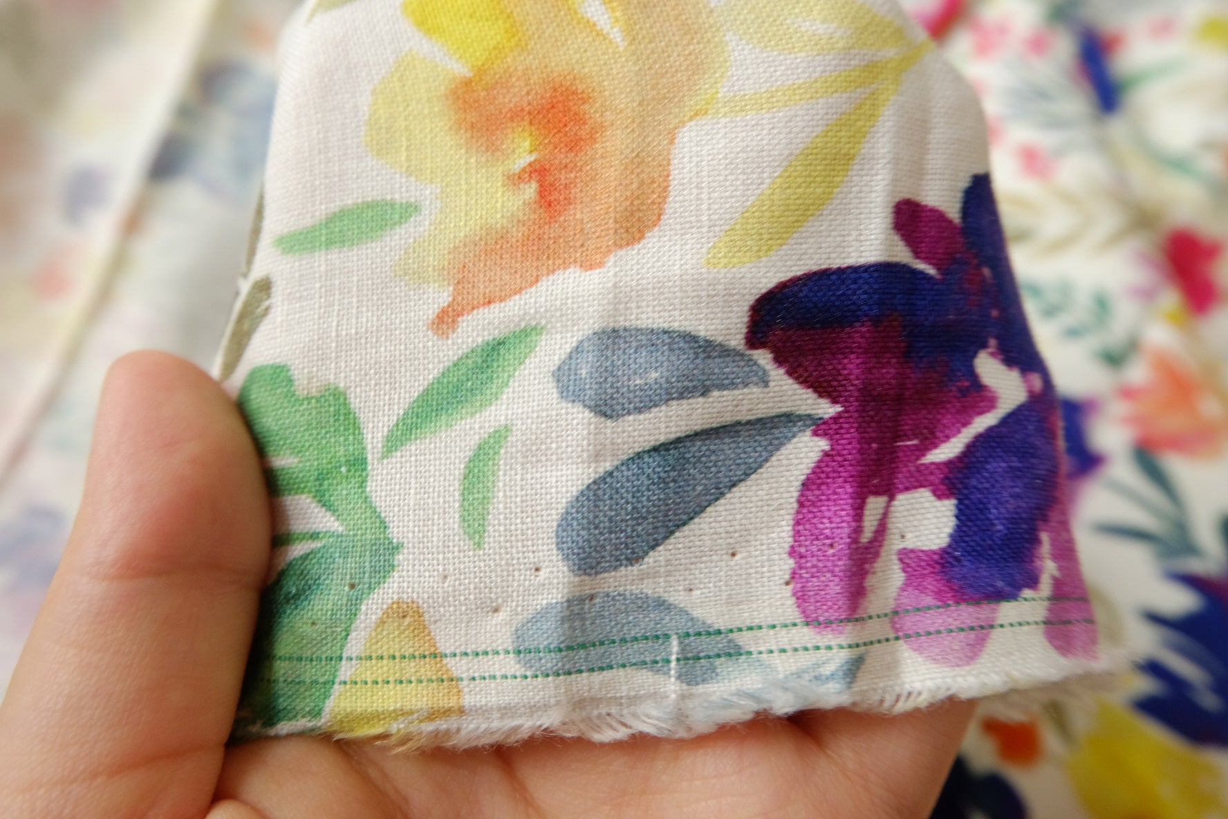 Watercolor Floral Linen Cotton Fabric, Midweight Spring Botanical, 2.19 Yards