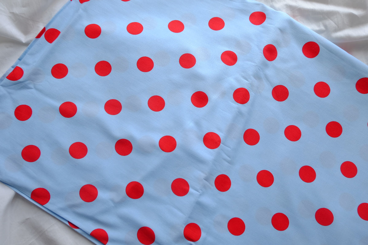 Sky Blue & Red Polka Dot Cotton Lawn – 2.2 yd