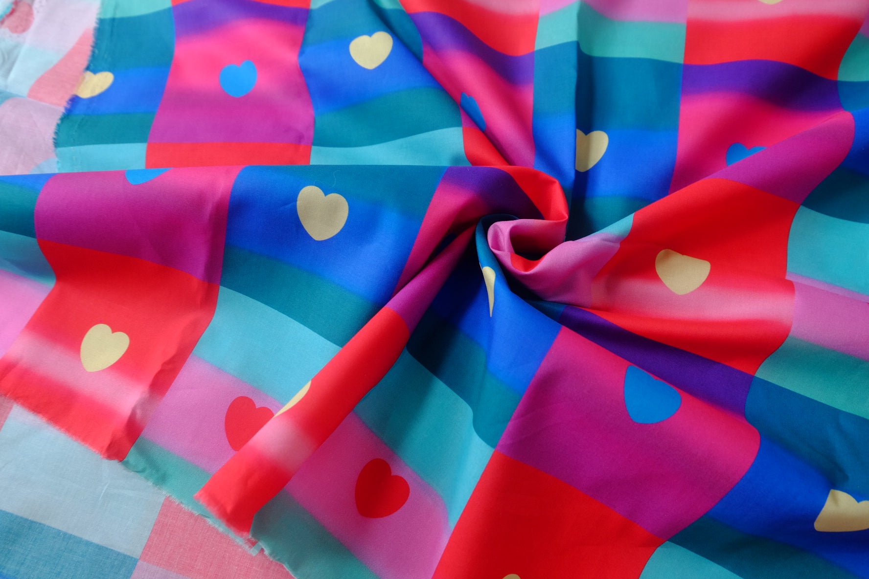 Bold Colorblock Heart Cotton Poplin Fabric - 2.19 yd