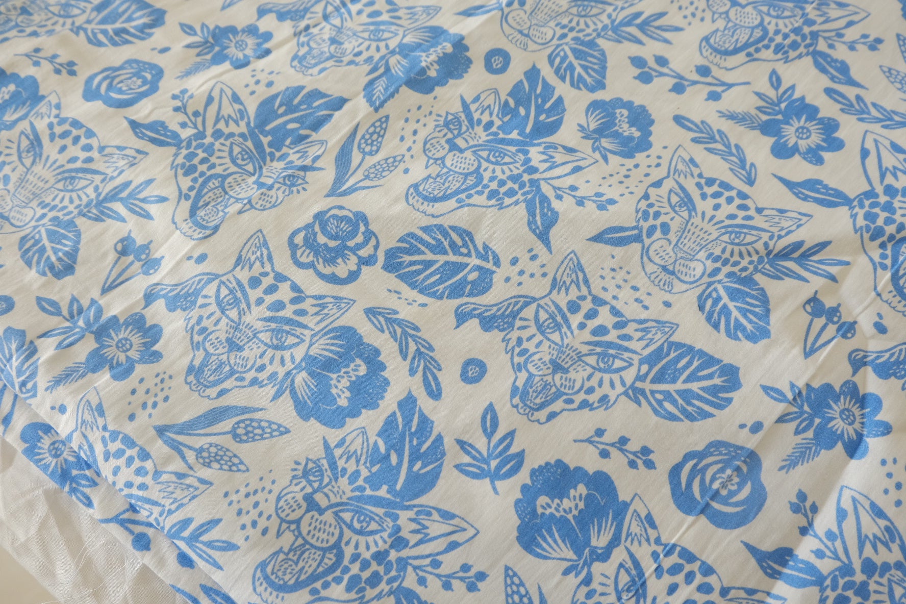 Blue Leopard Floral Print Lightweight Cotton Fabric – 2.19 yd Piece
