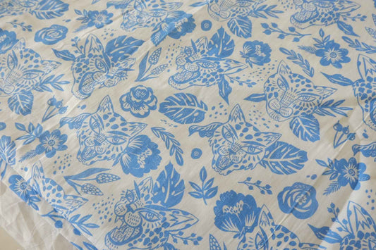 Blue Leopard Floral Print Lightweight Cotton Fabric – 2.19 yd Piece