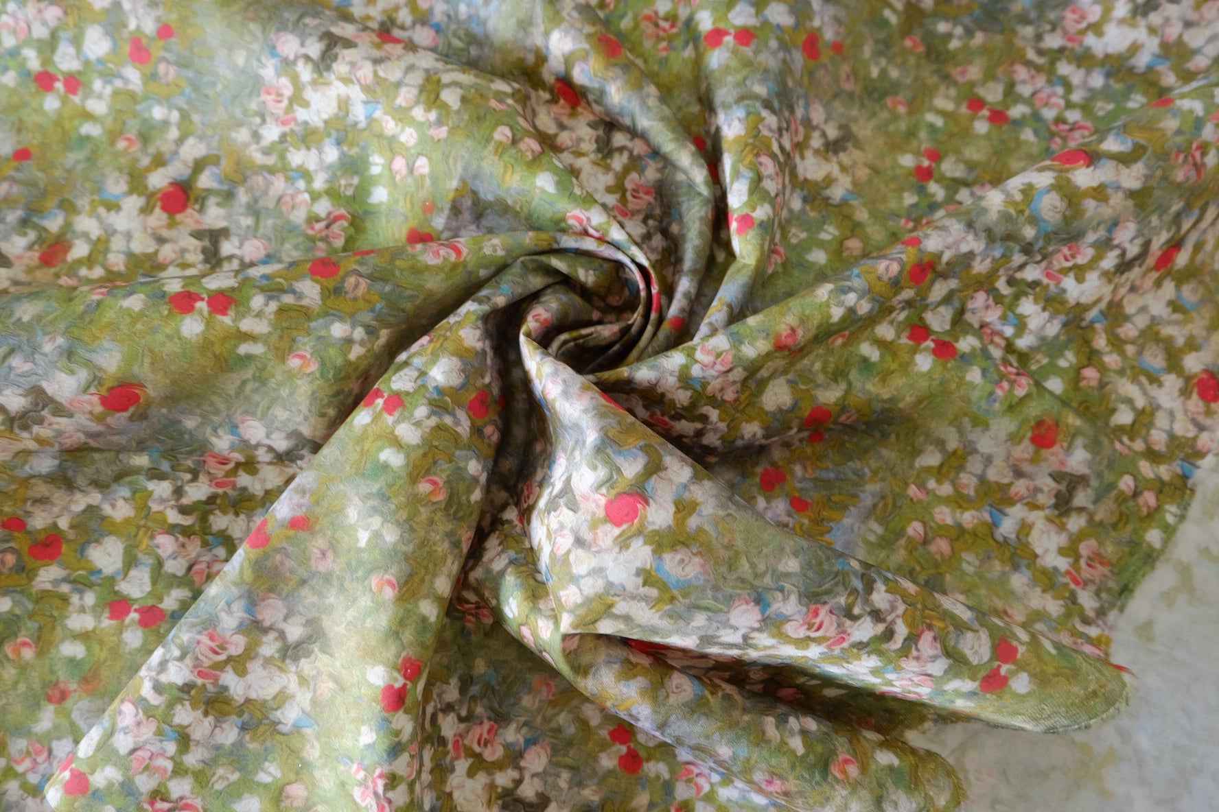Green Painterly Cotton Sateen — 2.19 yd