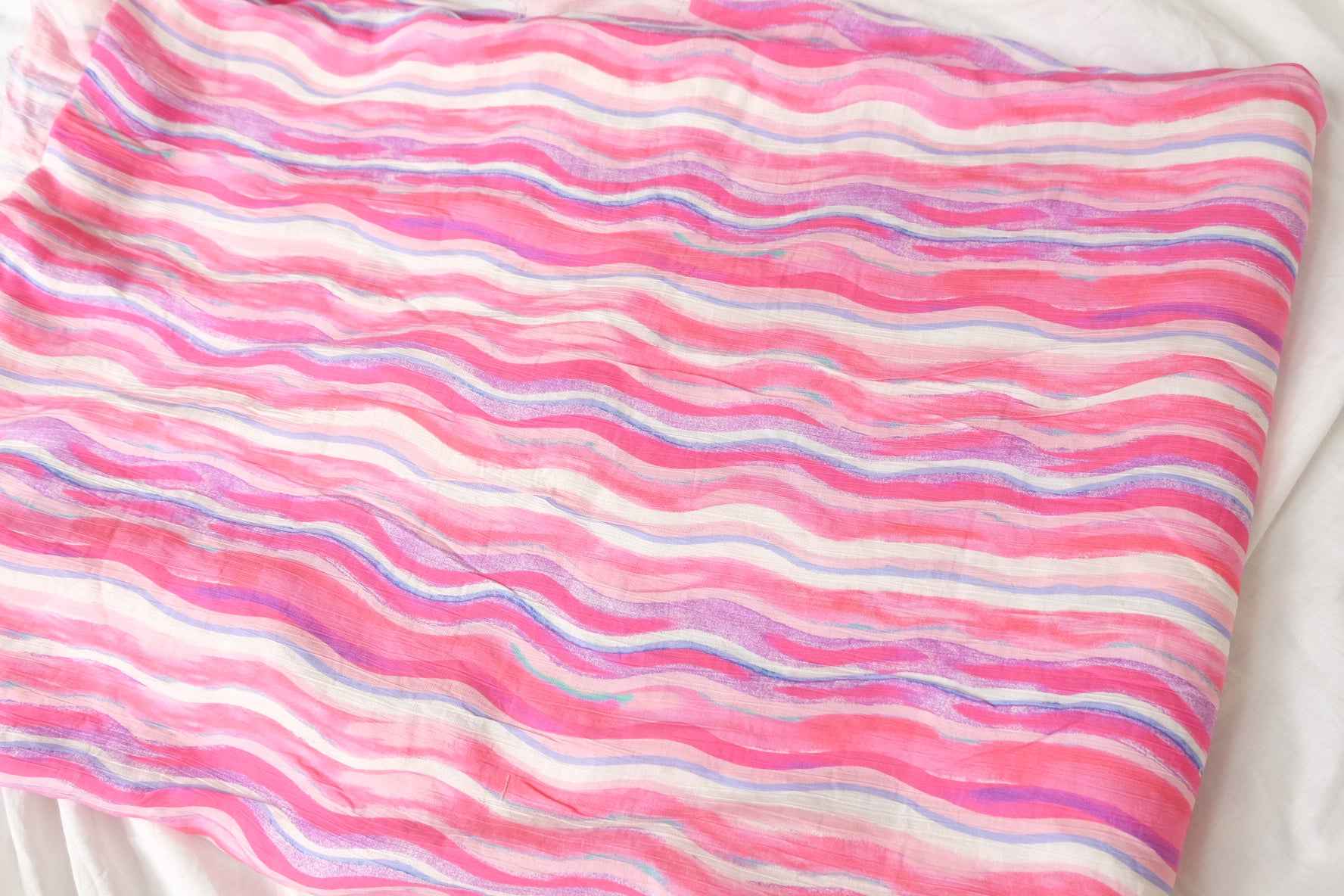 Pink Watercolor Stripe Textured Tencel Cotton Fabric, Lightweight Summer Dress Weight, 1.91 Yards