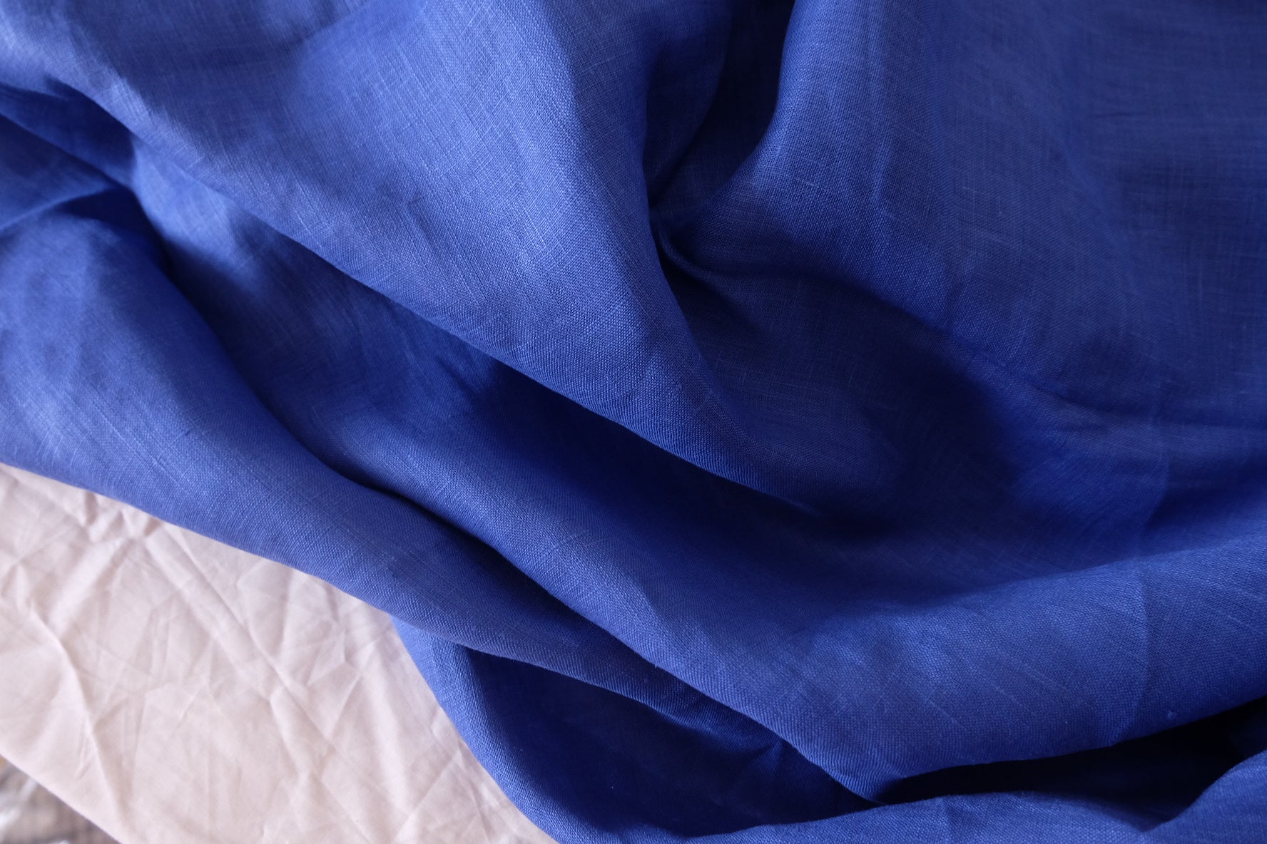 Heavy Pure Linen Fabric in Klein Blue - 1.6 yd