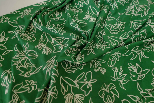 White Line Floral Rayon Challis Fabric – 3.3 yd