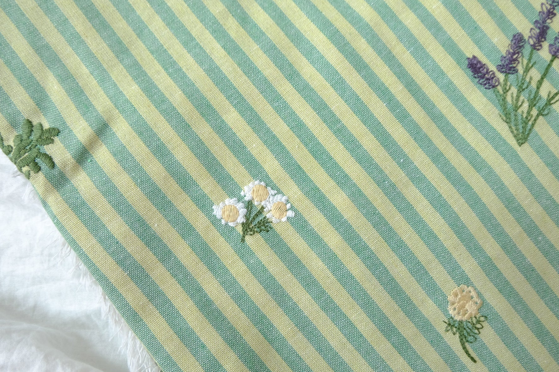 Striped Floral Embroidered Linen-Look Cotton Blend Fabric, 2.2 Yards