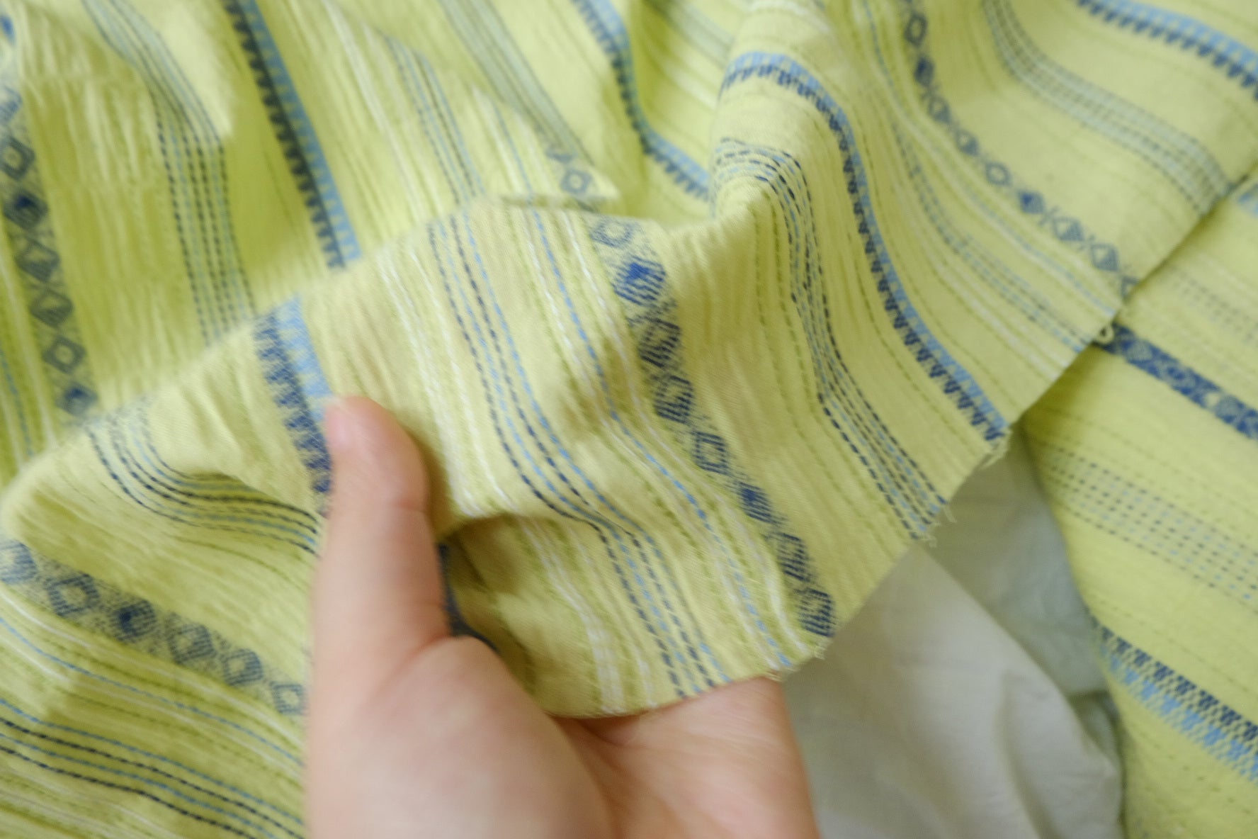 Lime Stripe Bubble Jacquard Cotton Fabric — 2.19 yd