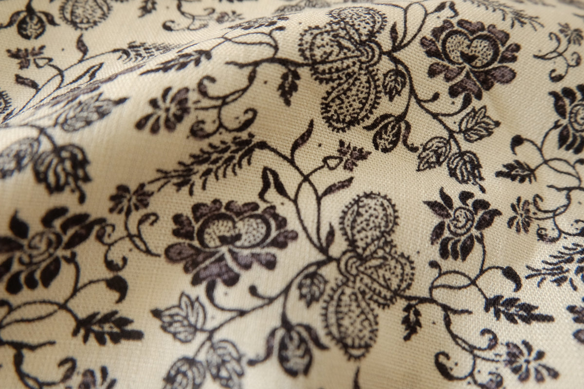 Vintage Black Floral Border Print Cotton Linen Blend – 3.3 yd