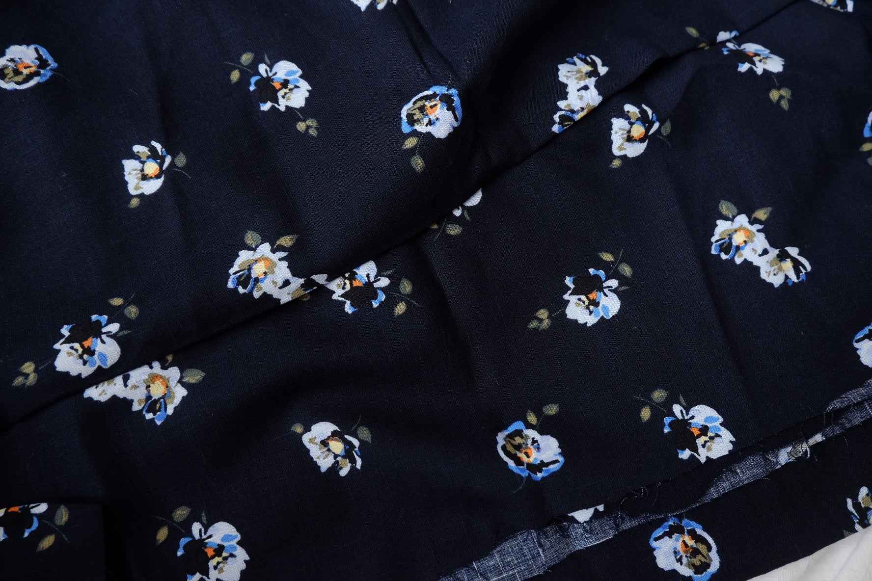 Navy Floral Cupro Linen Blend Fabric - 1.64 yd