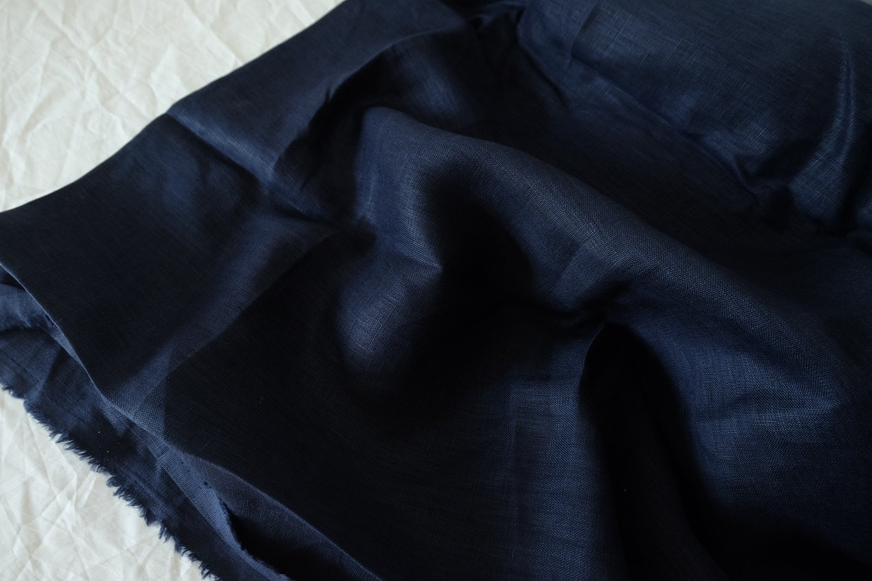 Heavy 17s Pure Linen Fabric in Deep Navy - 1.9 yd