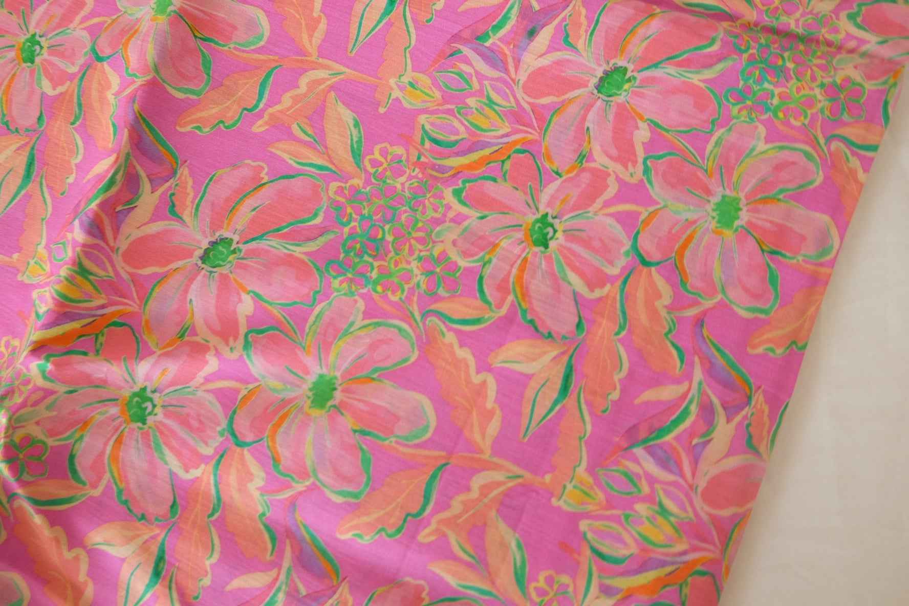 Bright Pink Floral Cotton Lawn — 3.28 yd
