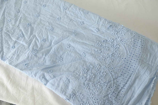 Powder Blue Double-Border Embroidered Cotton Fabric – 1.7 yd