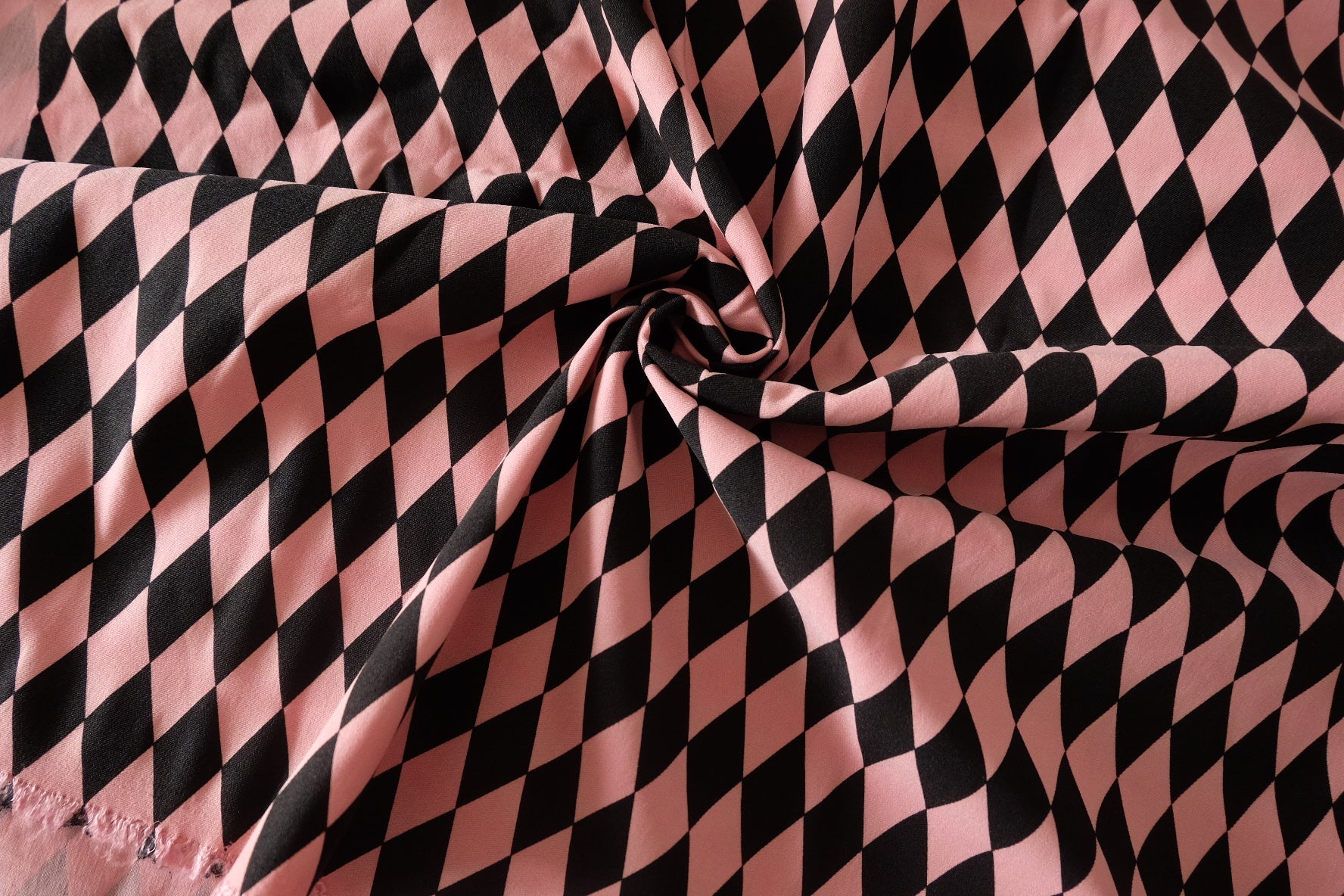 Pink & Black Harlequin Stretch Cotton Blend Fabric – 2.19 yd