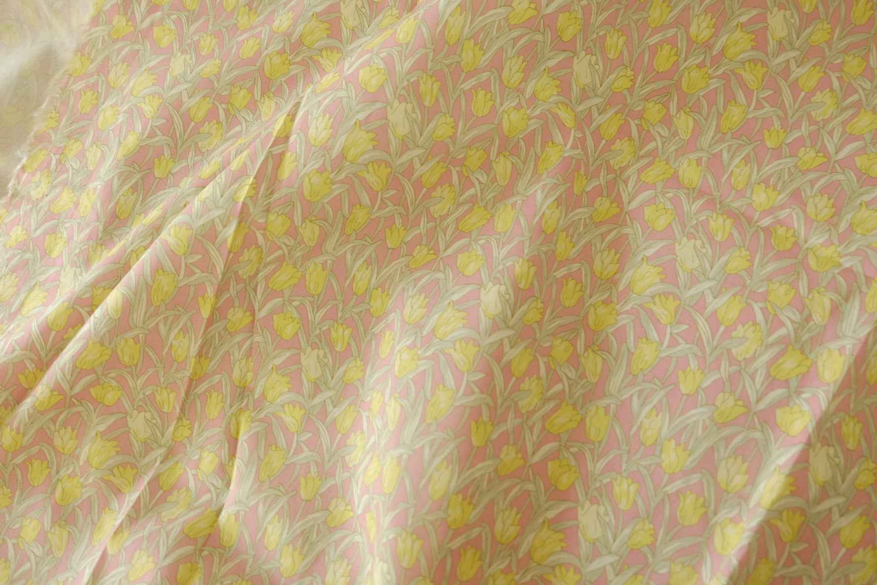 Pink Yellow Tulip Cotton Lawn Fabric – 2.2 yd