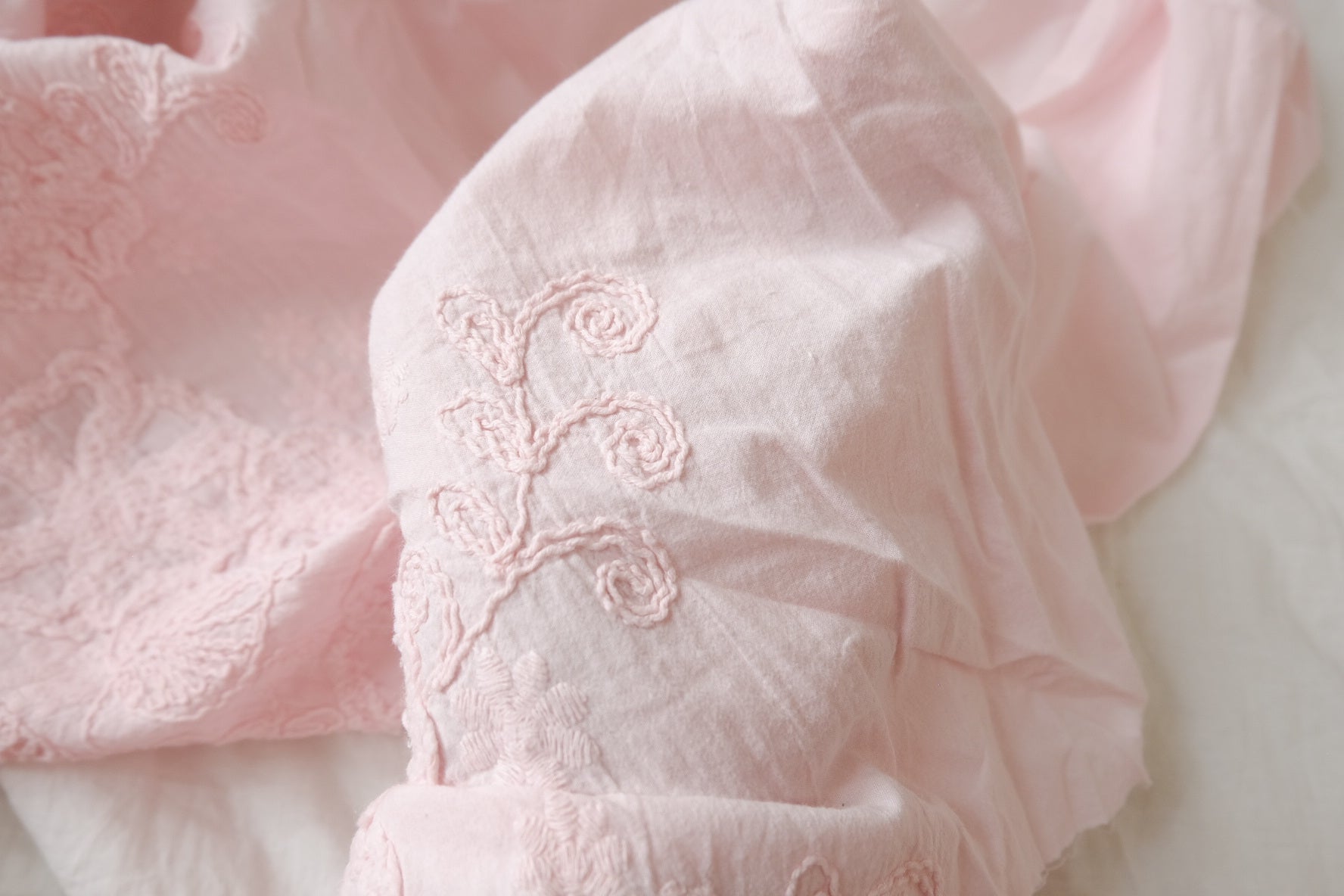 Blush Double-Border Embroidered Pima Cotton, 2.19 Yards