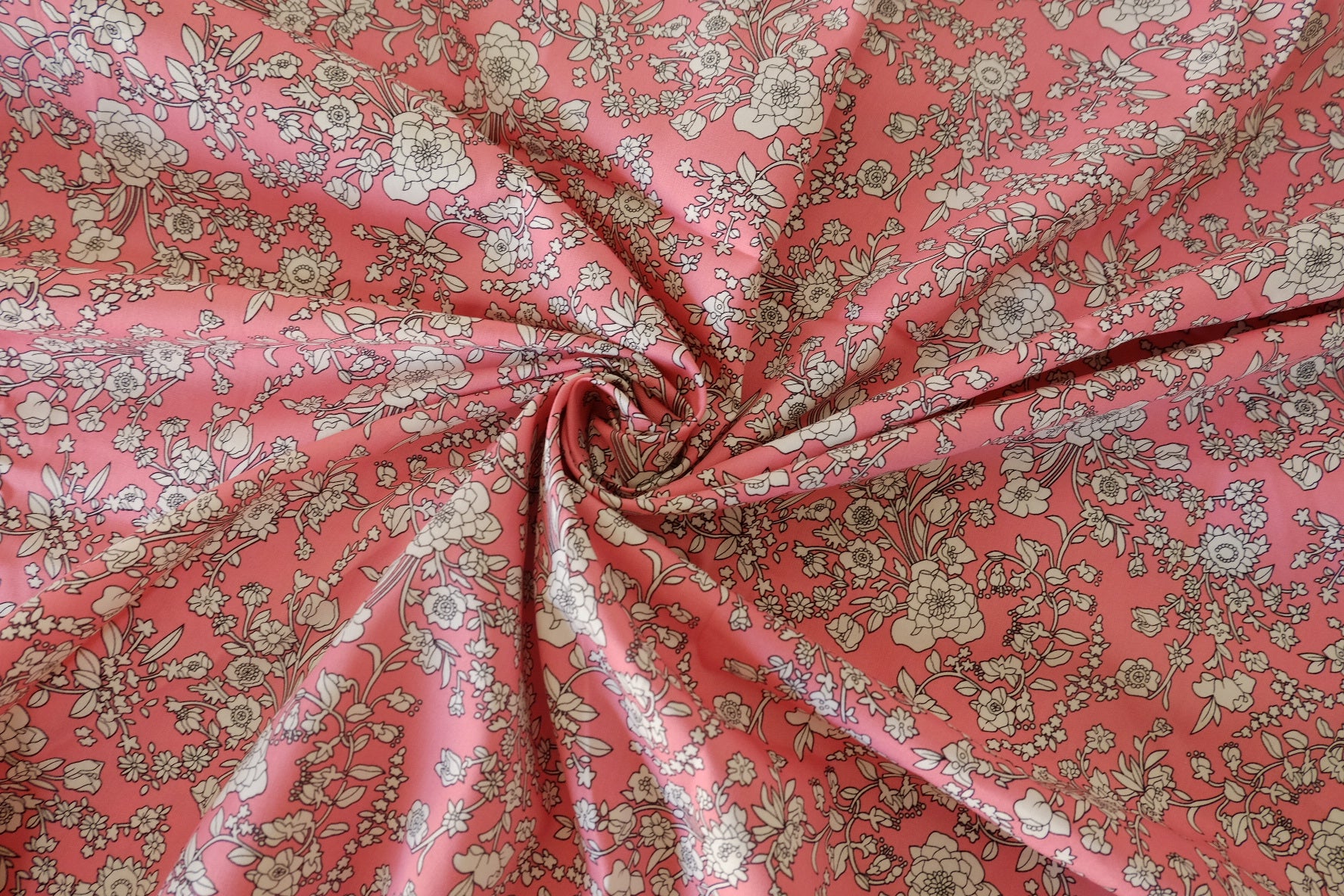 Pink Vintage Floral Cotton Poplin Fabric – 3.9 yd
