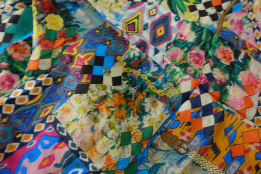 Colorful Patchwork Print Rayon Fabric – 1.3 yd