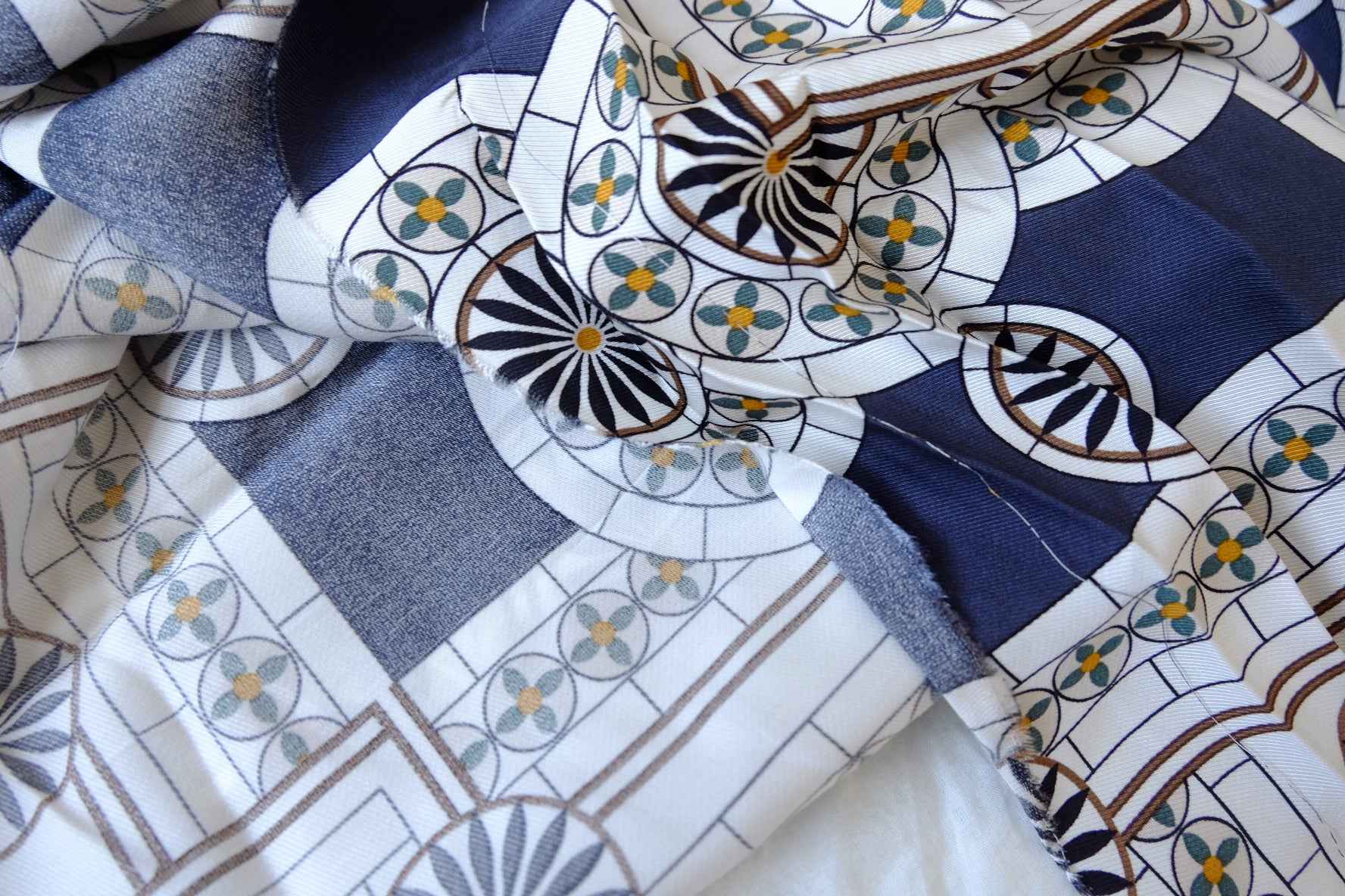 Silky Twill Botanical Tile Viscose Fabric — 3.28 yd