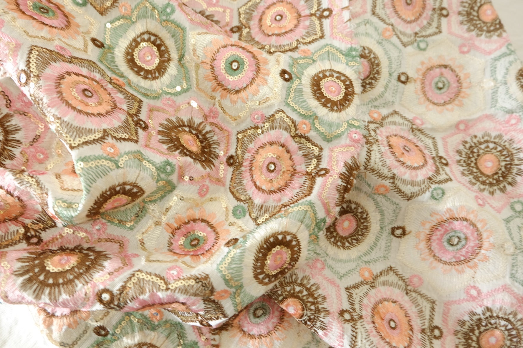 Heavily Embroidered Floral Tencel Cotton Fabric with Sequins – 2.73 yd Piece