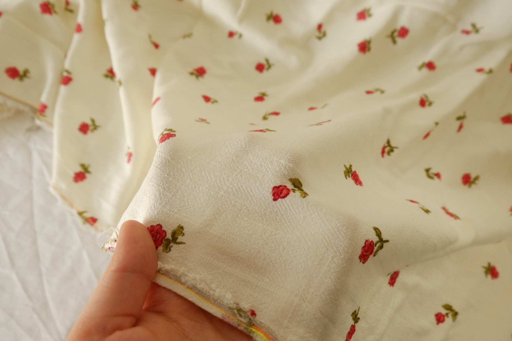 Washed Tiny Rose Ramie Rayon Blend Fabric – 1.64 yd Piece