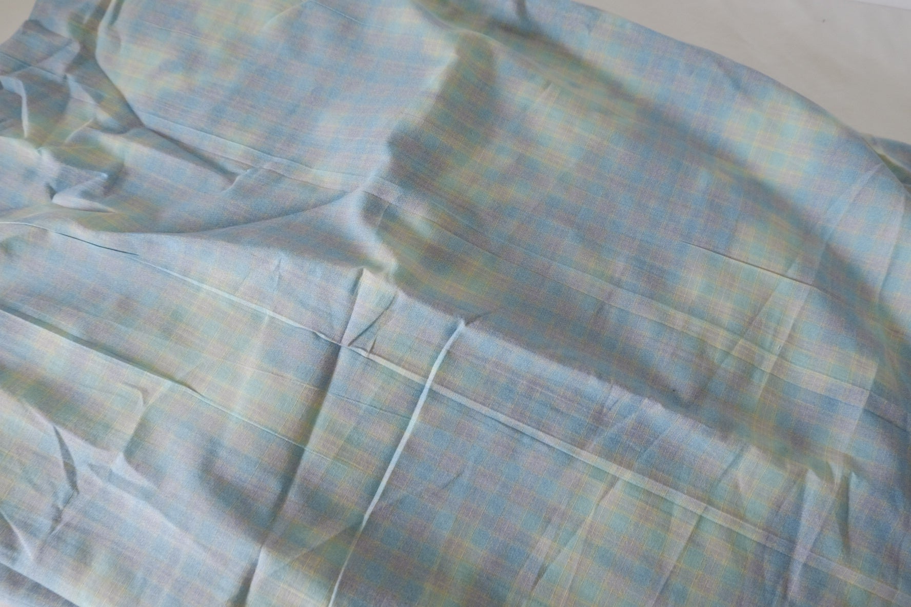 Vintage Washed Blue Plaid Cotton Fabric – 3.1 yd