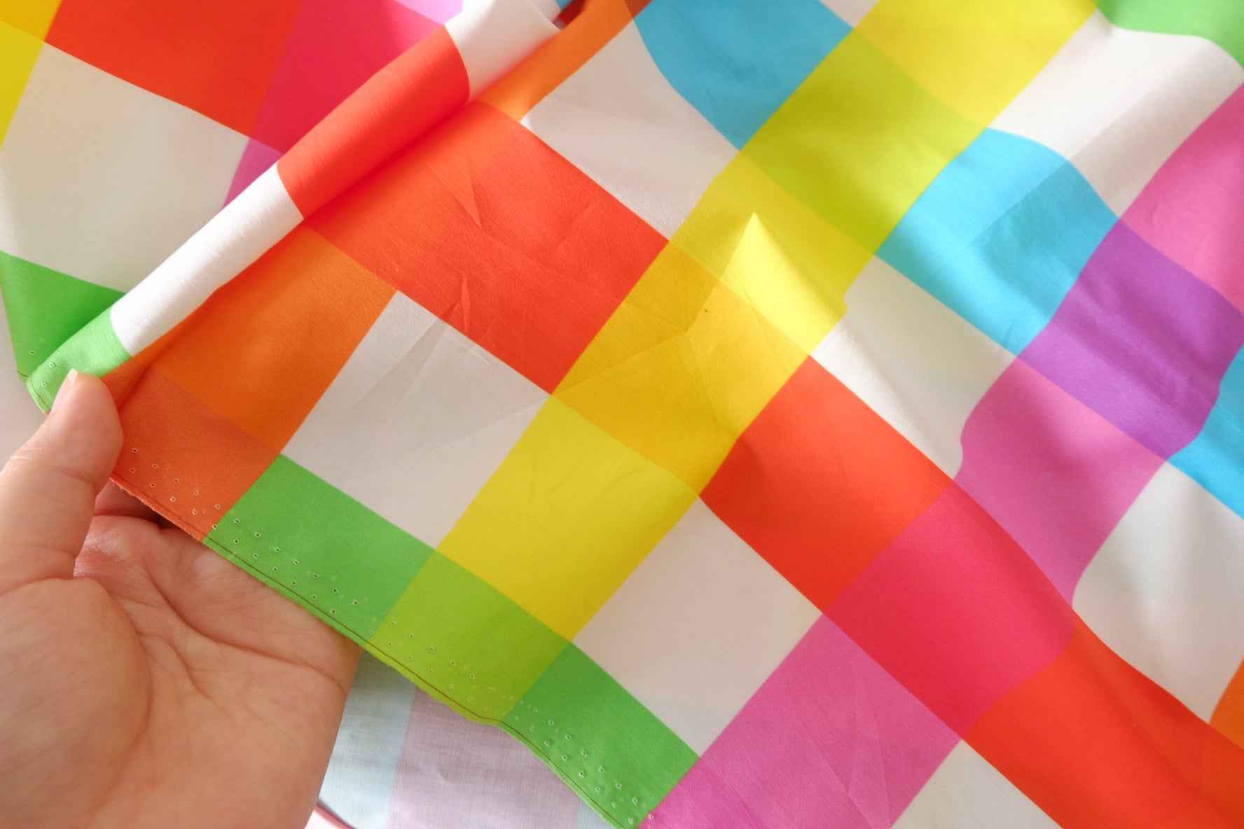 Colorful Geometric Check Cotton Lawn Fabric – 2.2 yd