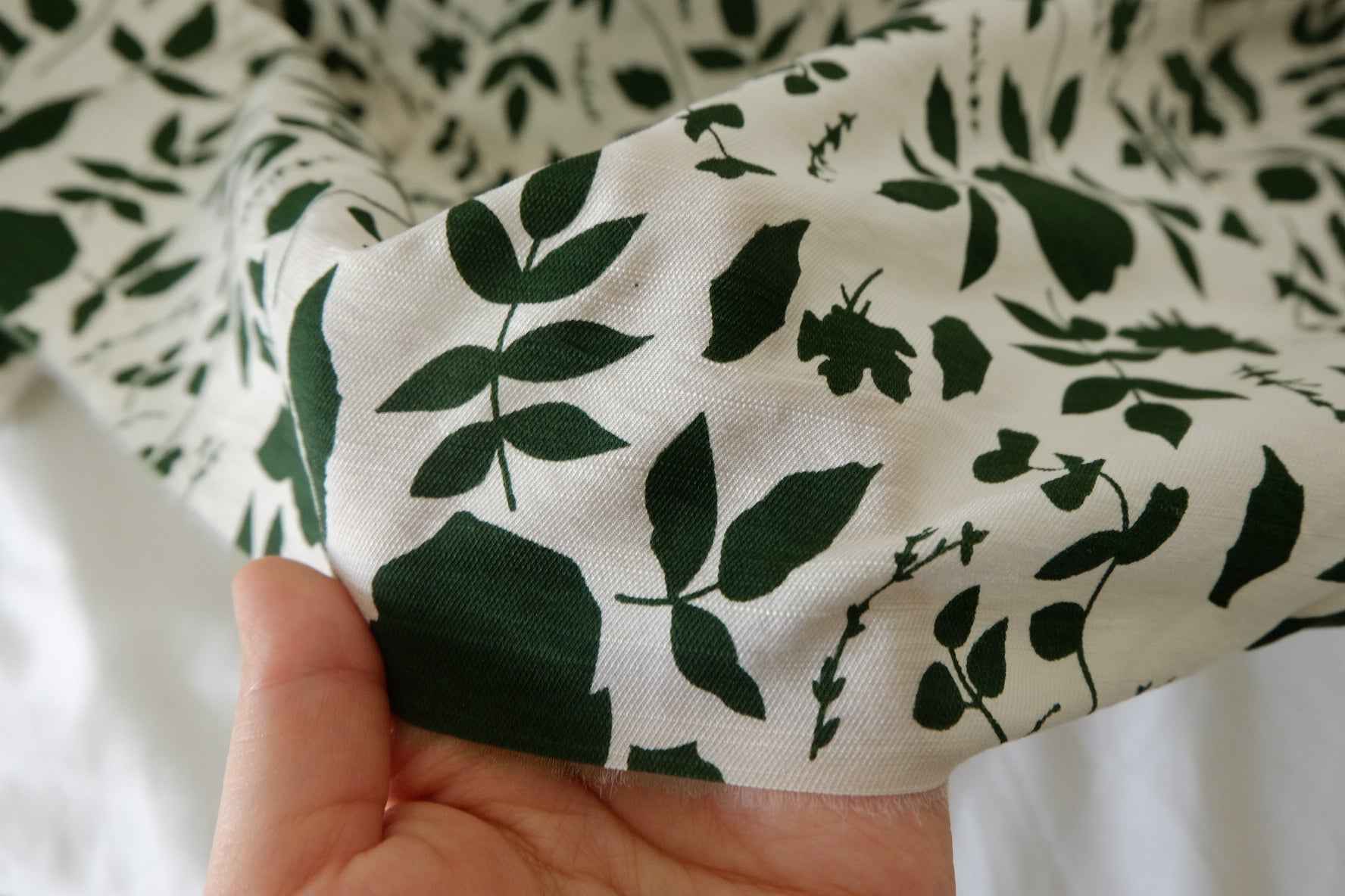 Lyocell Linen Blend Fabric – Dark Green Botanical Print – 1.6 yd