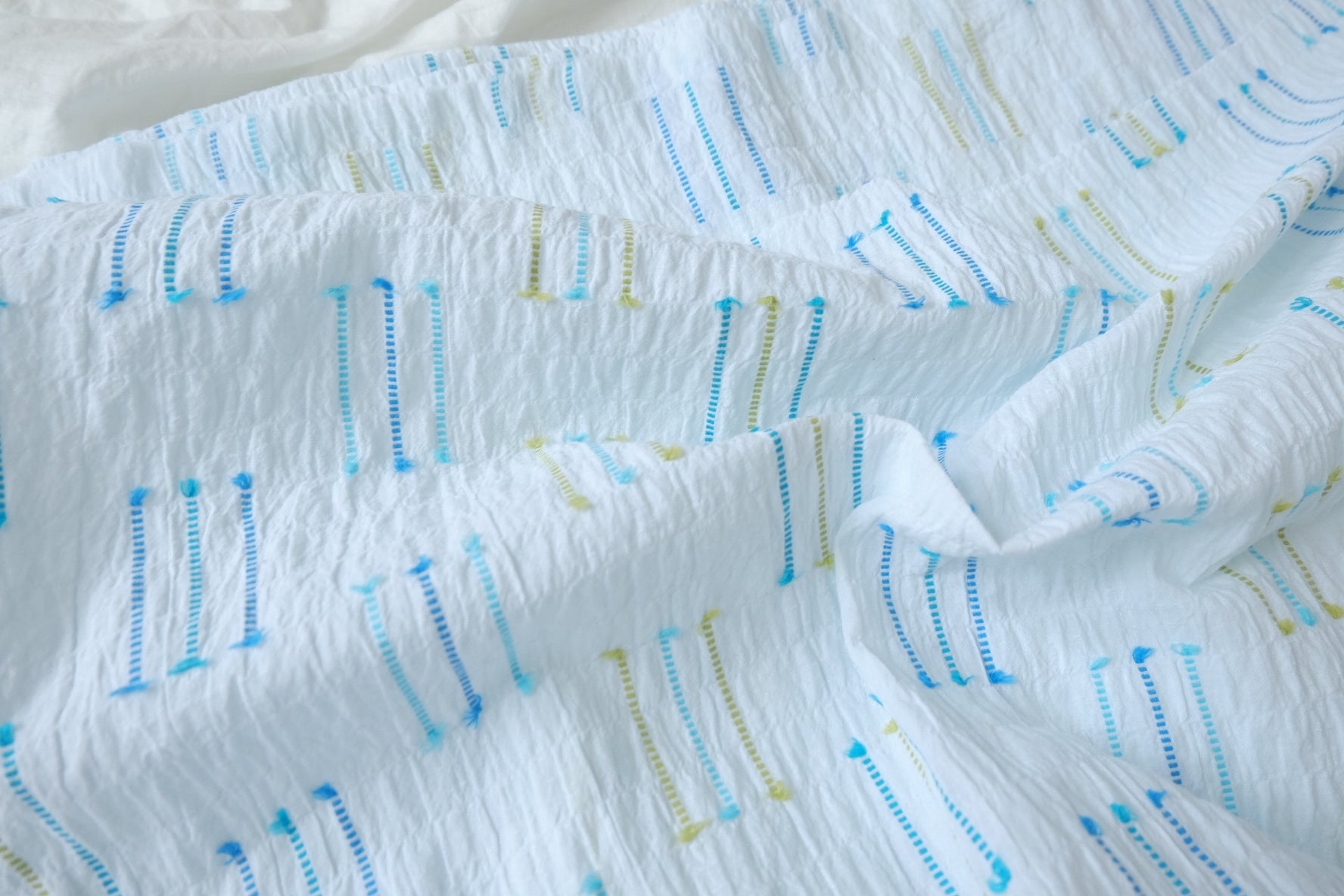 Blue Stripe Bubble Jacquard Cotton Fabric — 2.19 yd