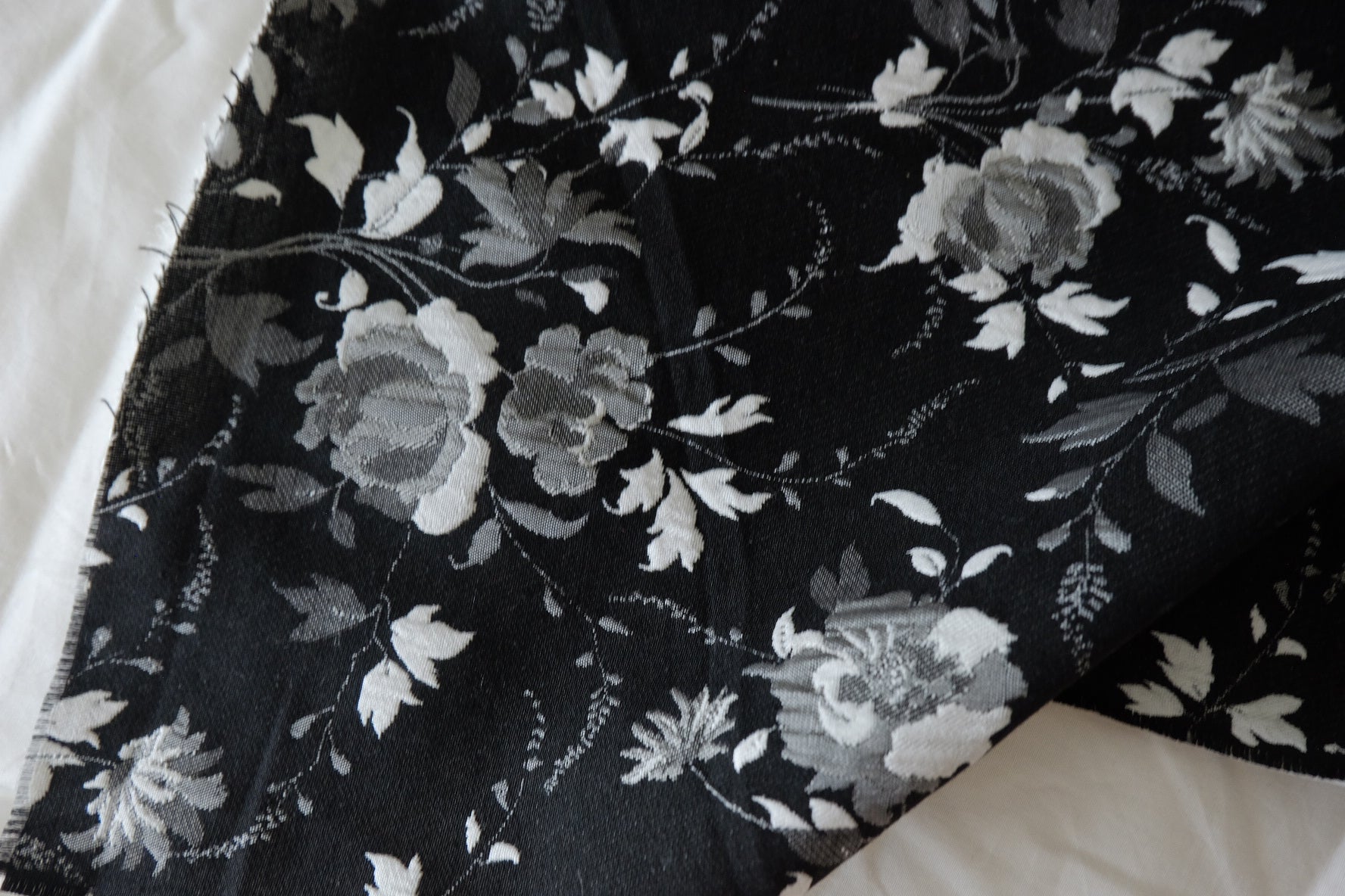 Reversible Black & Ivory Floral Brocade – 2.2 yd