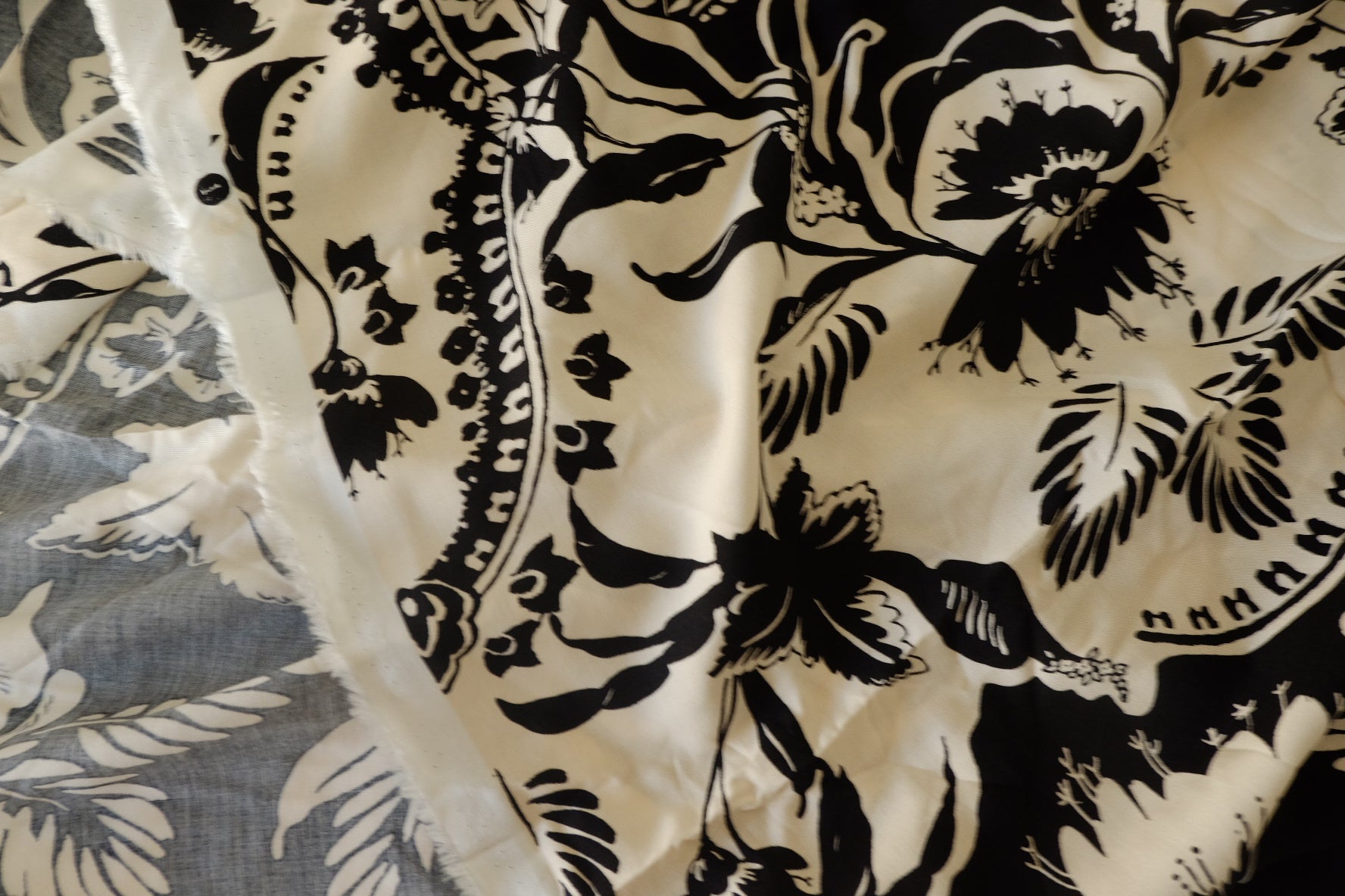 Black and White Floral Rayon Challis Fabric – 3.3 yd