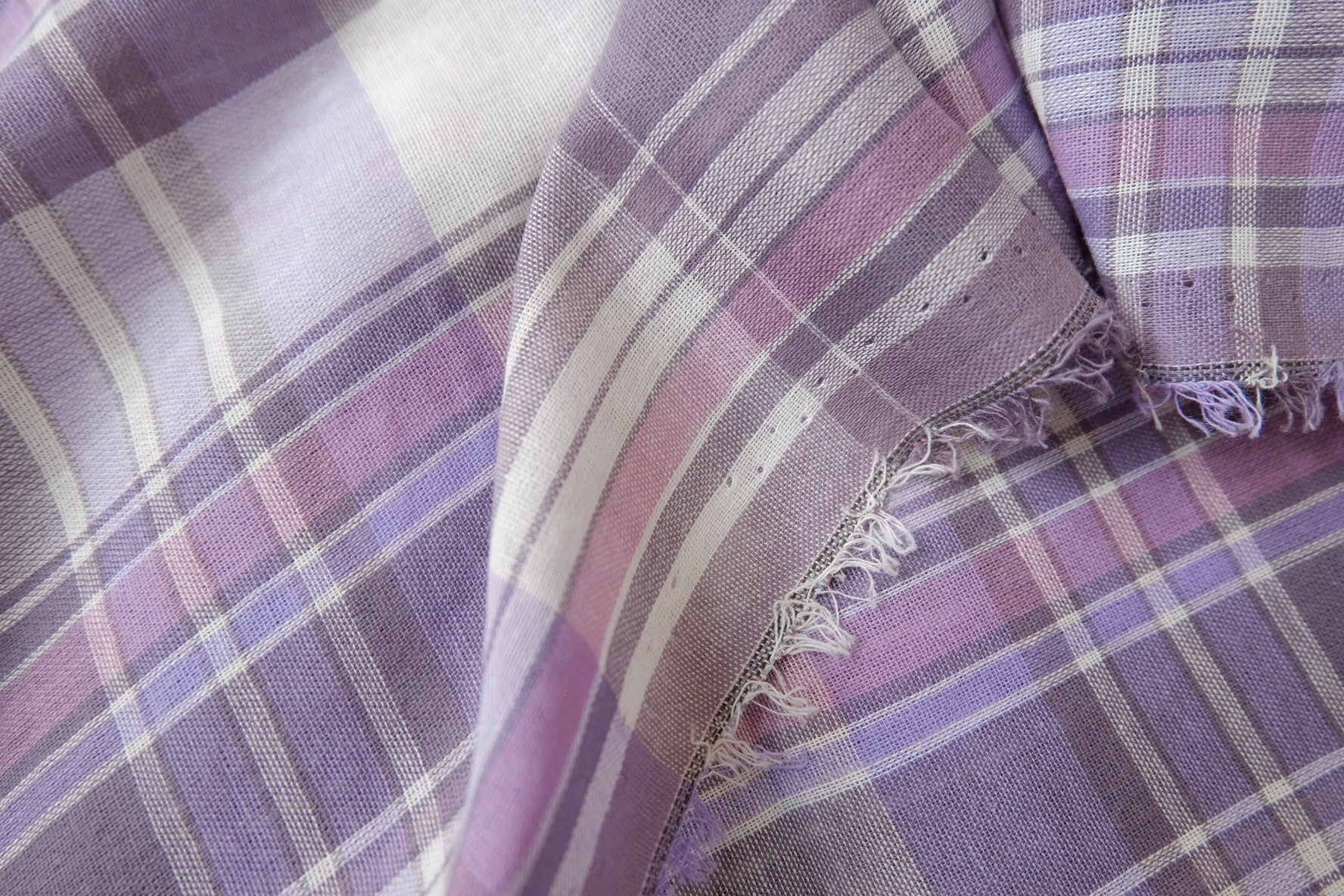 Lavender Plaid Cotton Gauze Fabric – Ultra Lightweight Summer Shirting (3.28 yards)