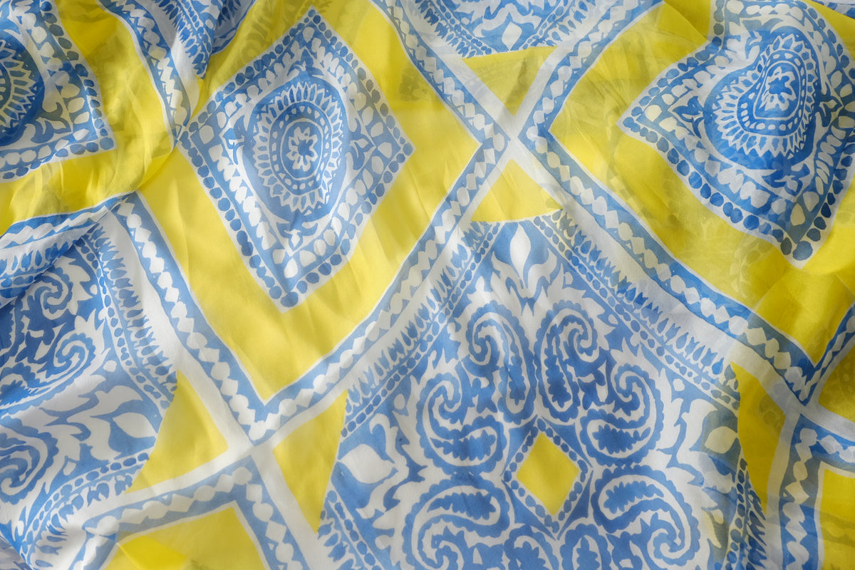 Blue & Yellow Silk Georgette — 3.28 yd