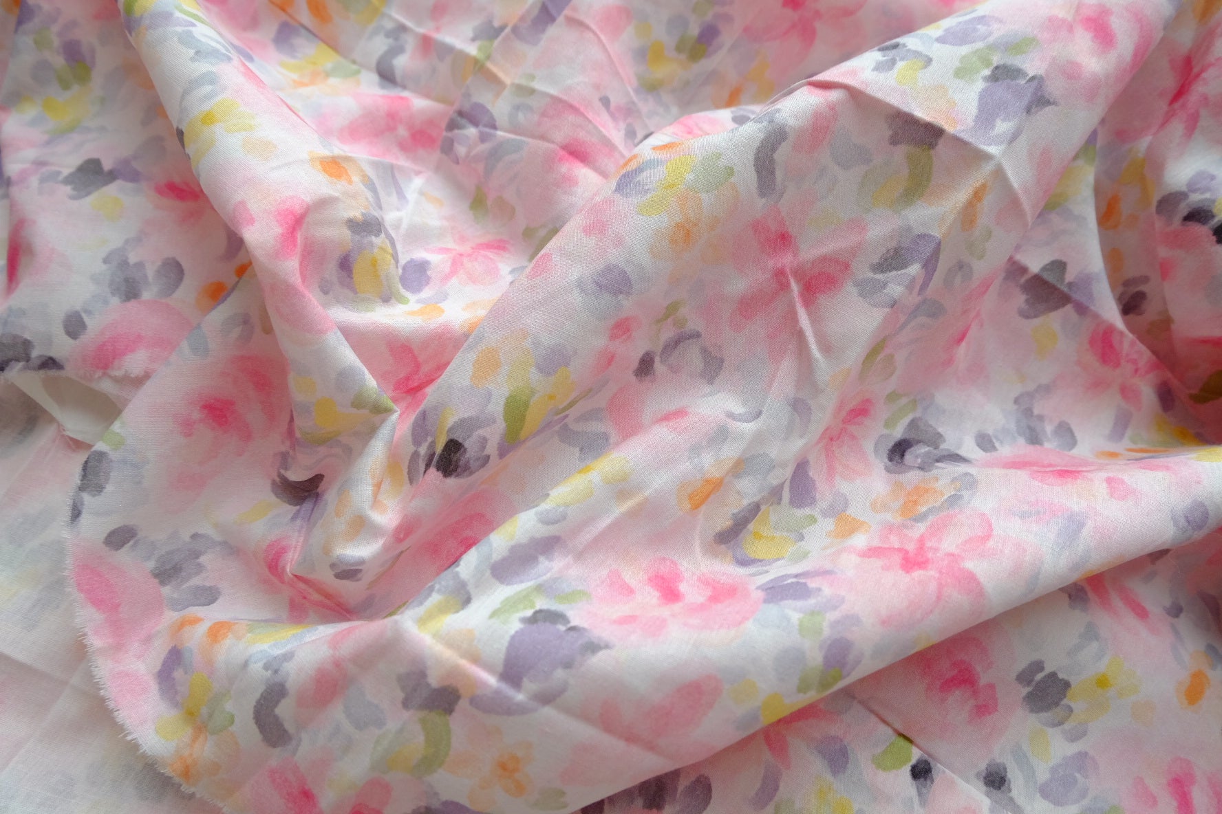 Soft Pastel Watercolor Floral Cotton Fabric - 3.8 yd