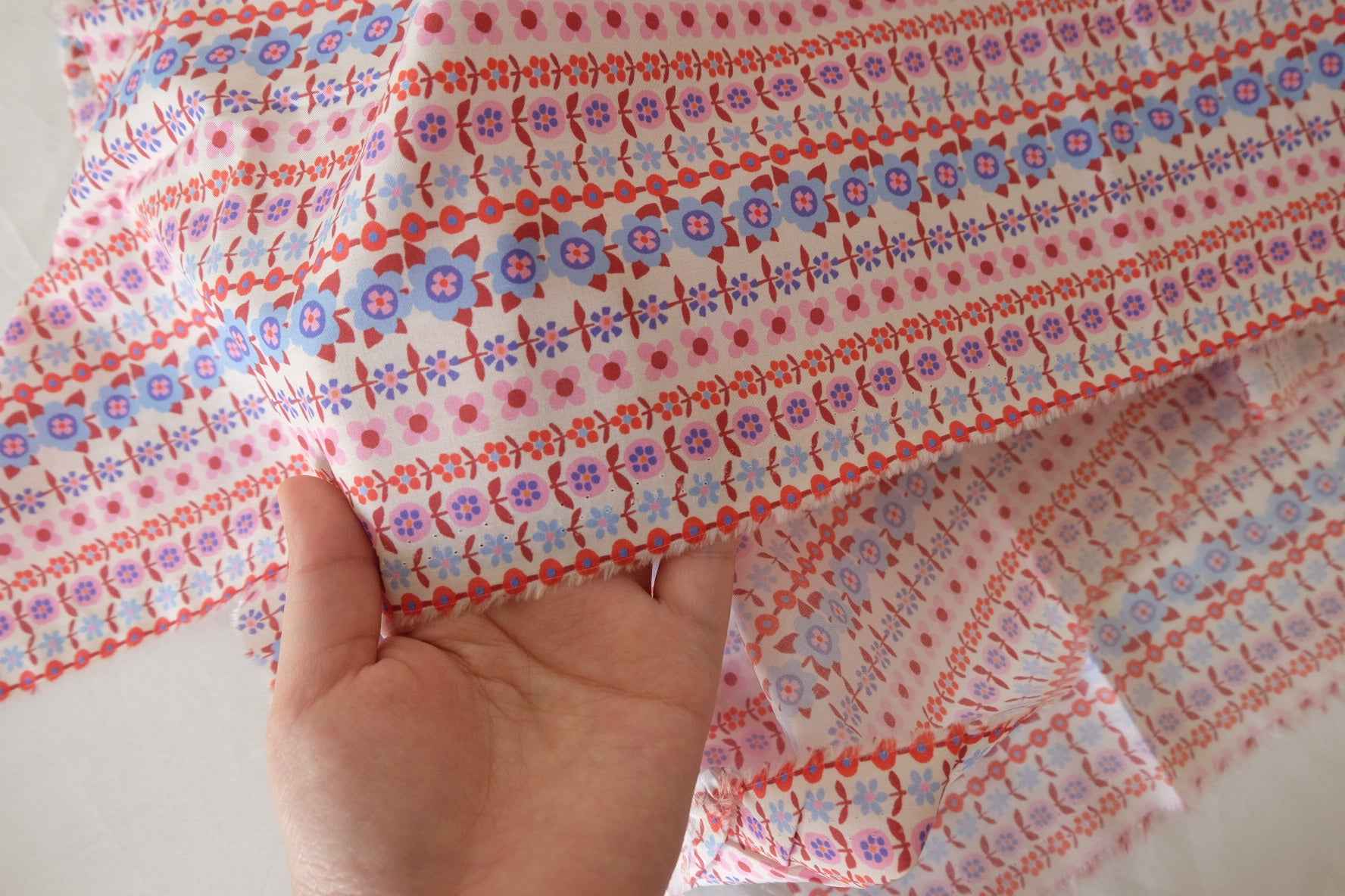 Folk Floral Stripe Cotton Lawn Fabric – 2.7 yd