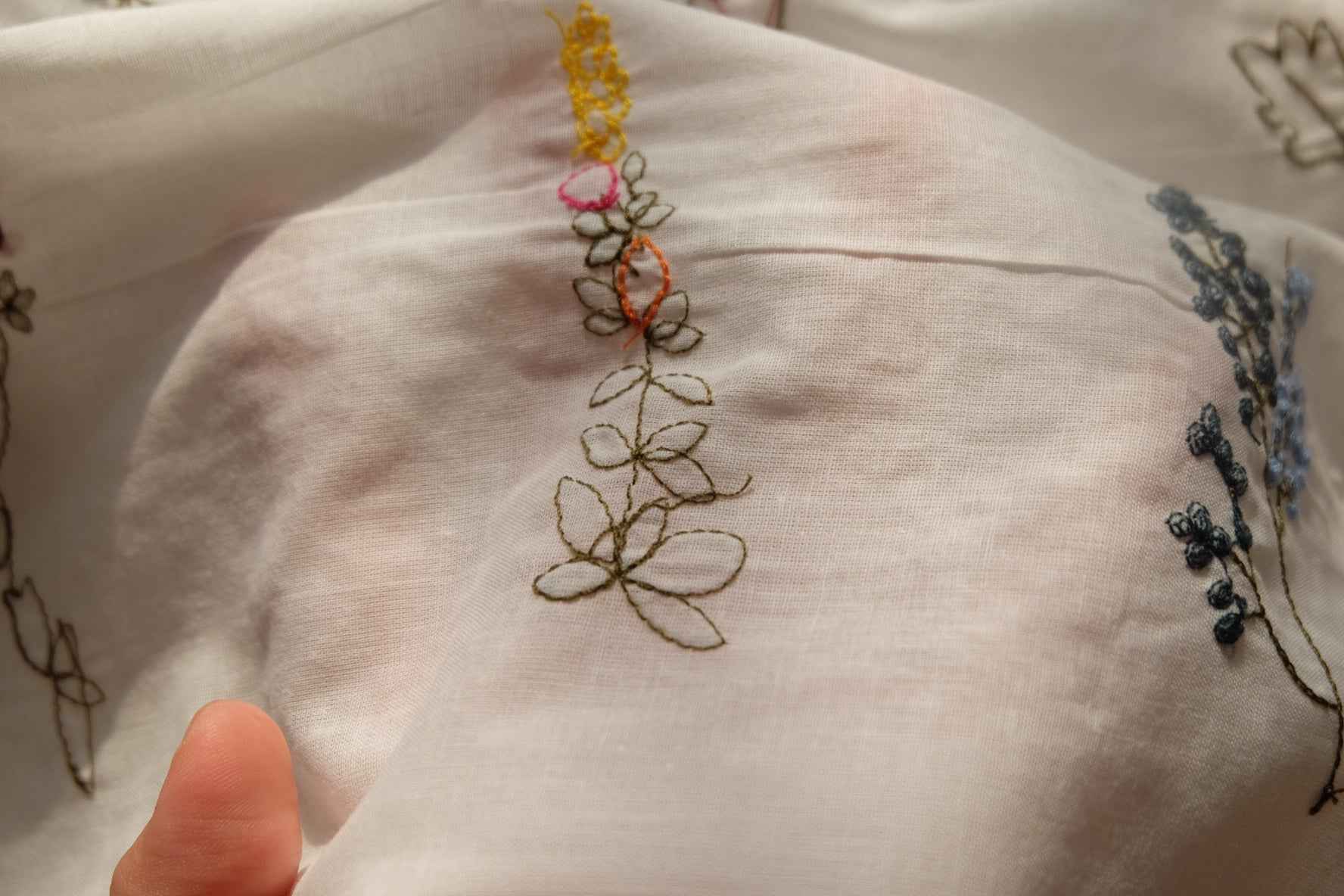 Delicate Floral Embroidered Cotton Fabric, Soft Lightweight Blouse Weight, 2.19 Yards