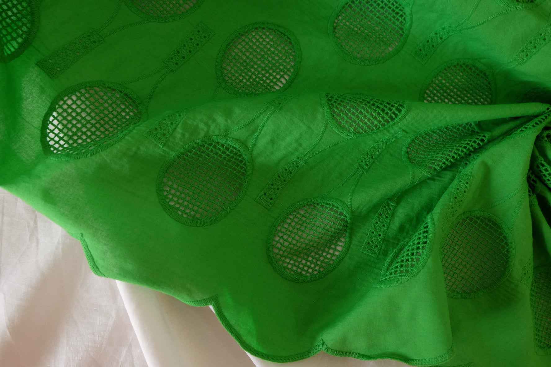 Green Embroidered Eyelet Cotton Fabric – 2.2 yd